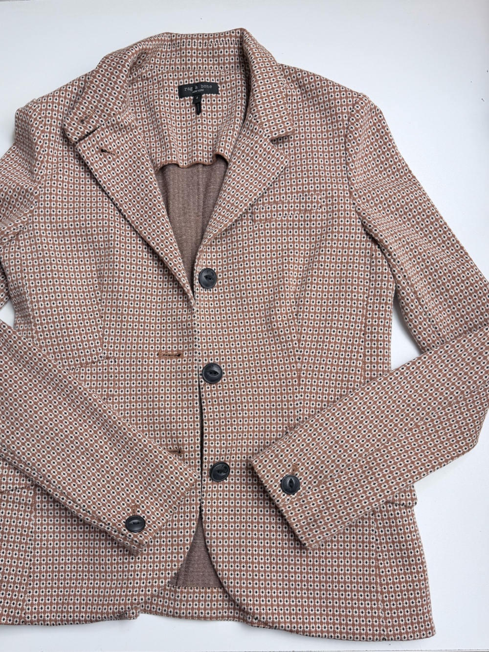 Rag & Bone Slade Geo Print Cotton Blend Blazer Jacket Brown Size 4 - Picture 16 of 16